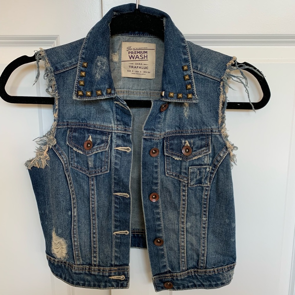 Zara Trafaluc Cropped Sleeveless Denim Jean Vest
